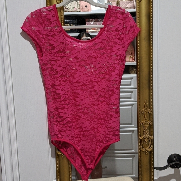 hot pink lace bodysuit